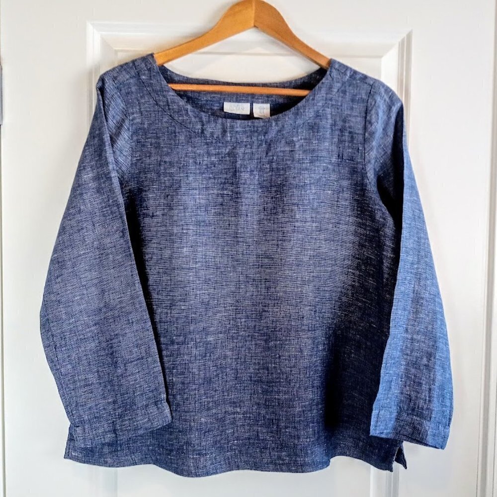 Sigrid Olsen Blue Textured Linen Blend Tunic Top